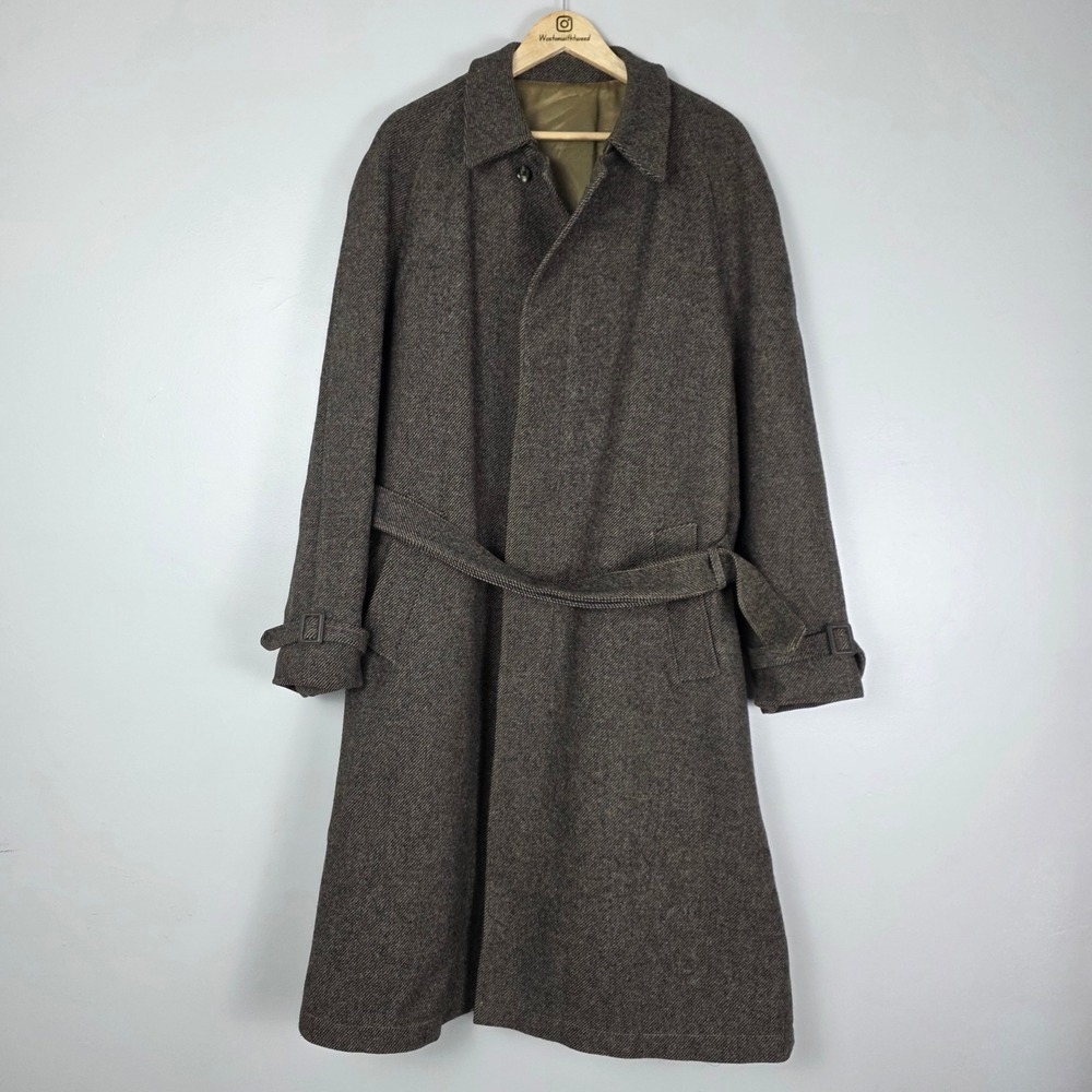 Casualcraft Balmacaan Tweed Belted Vintage Wool Overcoat Brown New York 60s